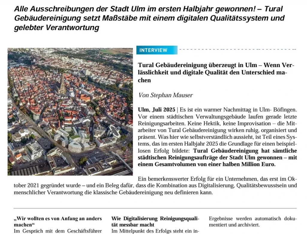 Ausschreibung Unterhaltsreinigung Grundreinigung Fensterreinigung Ulm Stuttgart